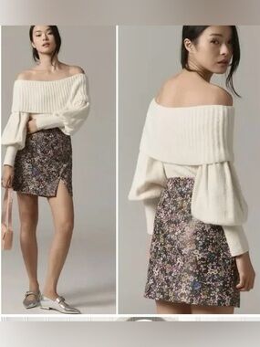 Maeve Floral Pencil Skirt in Black with Mustard & Purple